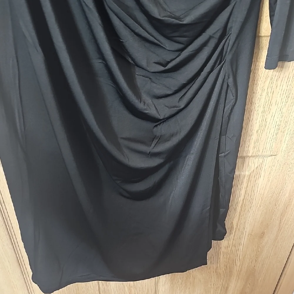 Black Draped Long Sleeve Dress - Picture 6 of 8